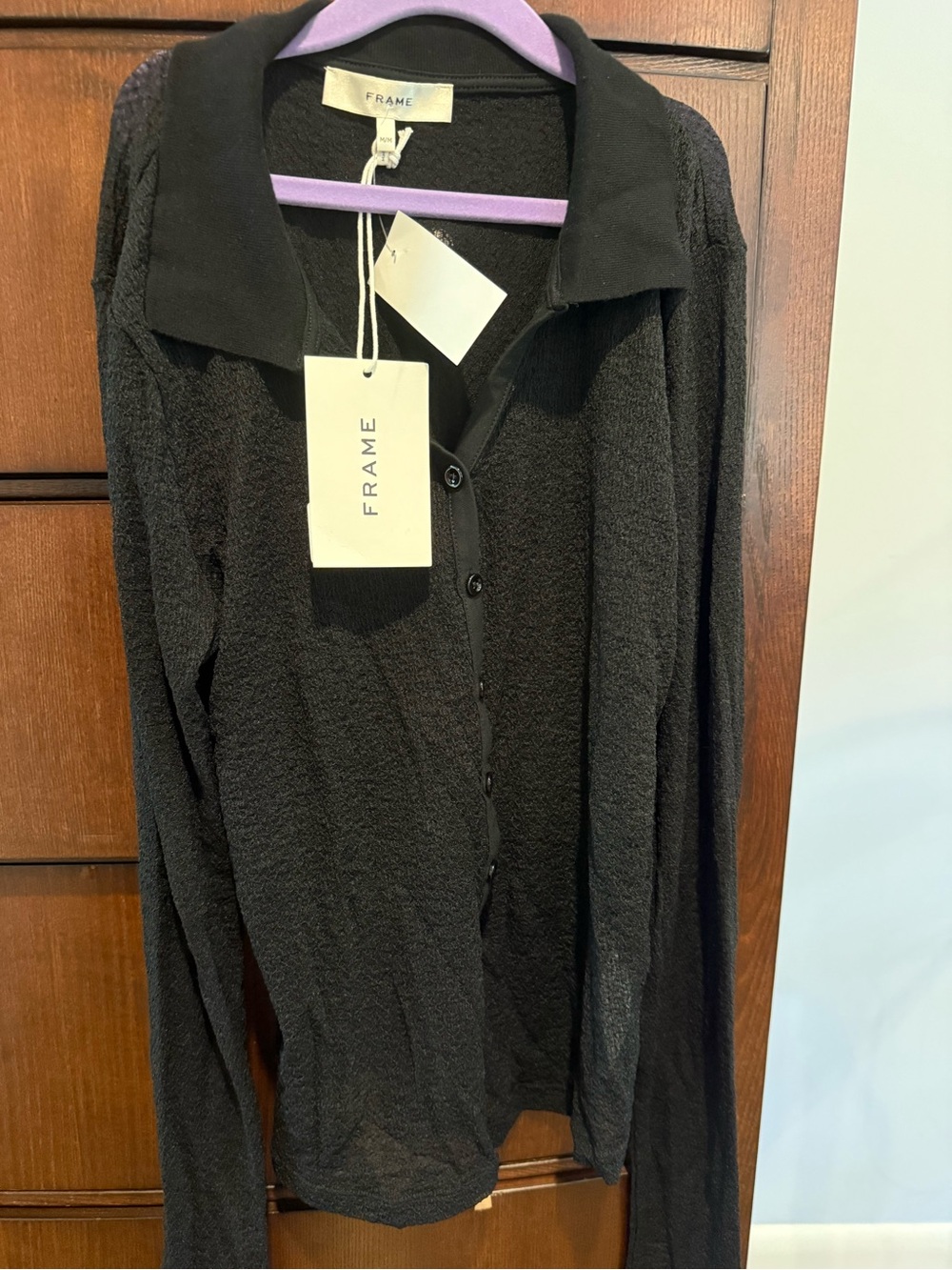 FRAME Mesh Lace Long Sleeve Polo Black Size M NWT $228